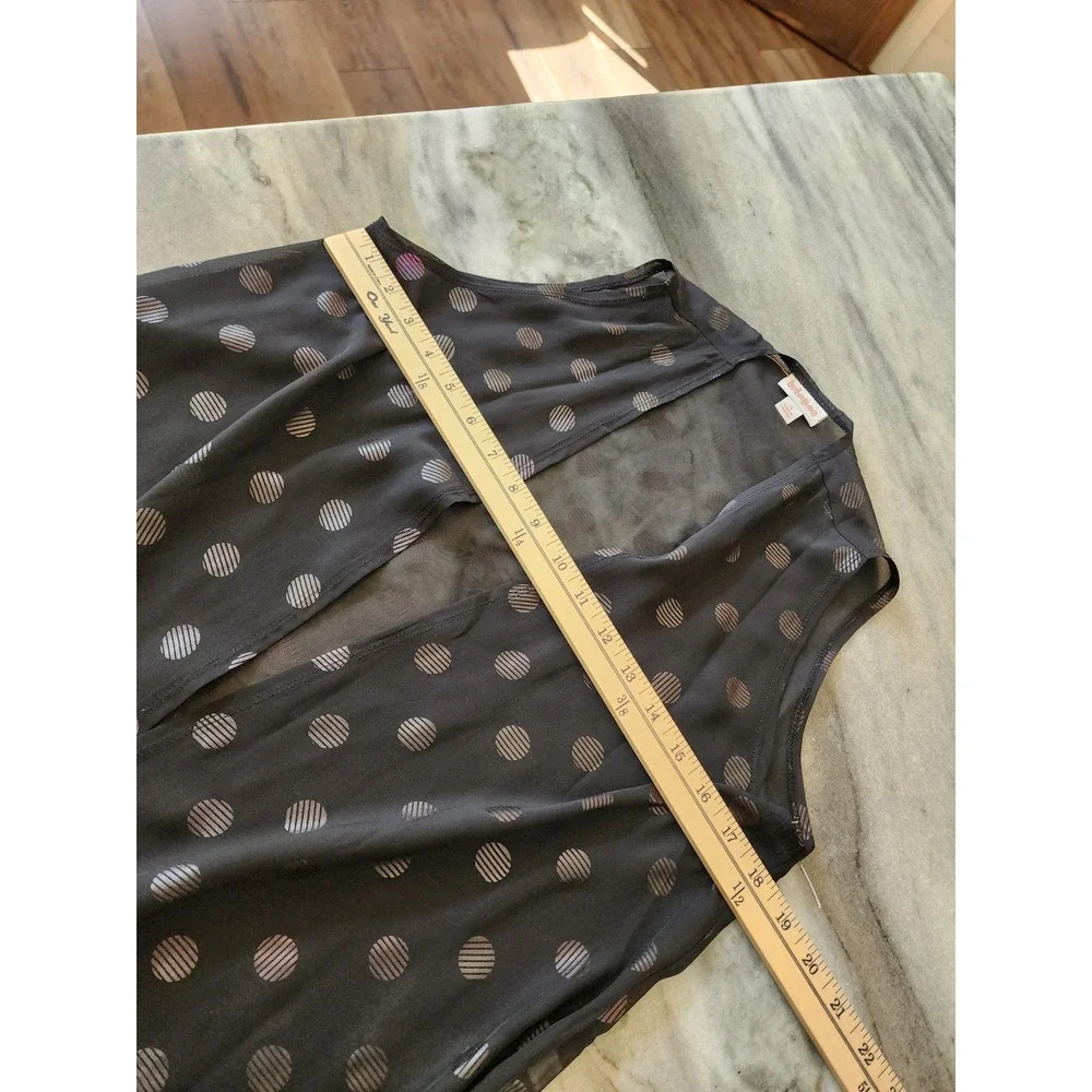 LuLaRoe Shirley Kimono Vest Small Black Iridescent Dots Sheer Long Duster‎ Goth